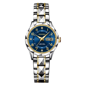 Women's watch with blue diamond dial and two-tone metal strap in gold and silver finish