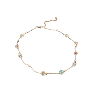 Elegant gold titanium necklace featuring iridescent crystal sugar cube pendant and lobster clasp
