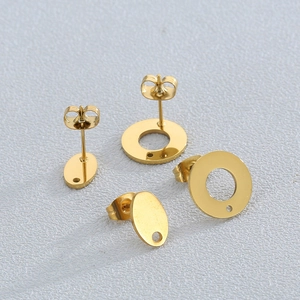Stainless Steel Geometric Earring Posts With Hole For DIY Jewelry Making Round Square Oval Polished Earring Findings