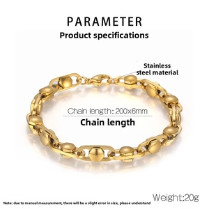 Detailed specifications of a 200mm gold-plated stainless steel men's chain bracelet