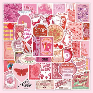 Pink Retro Cartoon Stickers Vintage Aesthetic Cute Vinyl Decals For Phone Case Water Bottle Laptop Luggage