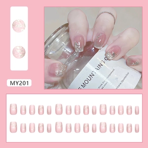 Pink gradient cat-eye press-on nails with silver leaf design and 3D floral textures