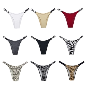 Nine-pack of cotton V-cut thongs featuring solid colors and animal leopard patterns