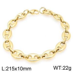 Detailed close-up of golden stainless steel pig nose chain bracelet with 215x10mm sizing