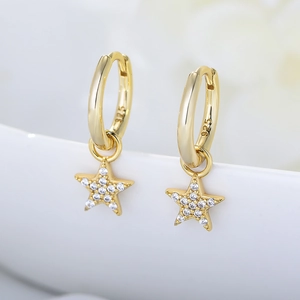 925 Sterling Silver Star Drop Hoop Earrings With Rhinestone Minimalist Gold Silver Plated Fashion Jewelry For Women