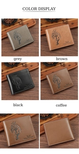 Classic men's wallets in grey, brown, black, and coffee color options with cowboy motif