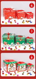 Three-piece Christmas gift box set with festive prints and red ribbons for holidays