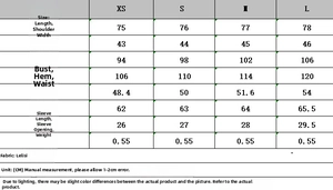 Size chart for women double breasted blazer and pants set in centimeters with detailed measurements