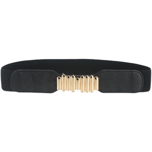 Elastic black waist belt for women with elegant gold metal buckle for dresses and sweaters