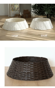 Detail view of woven white Christmas tree collar fence for Nordic home holiday decoration