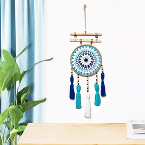 Handmade Evil Eye Dreamcatcher Bohemian Woven Cotton Wall Hanging Decoration With Tassel Wood Beads For Home Bedroom