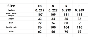 Detailed size chart for ethnic print tube dress including length and bust measurements