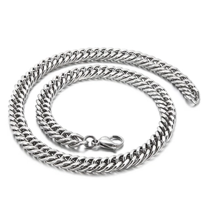 Classic silver curb chain necklace in polished stainless steel with secure lobster clasp