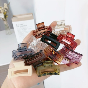 Colorful set of small square hollow hair claws for girls in various summer resin colors