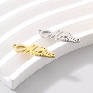 Polished stainless steel crown name charms in gold and silver finish for DIY jewelry
