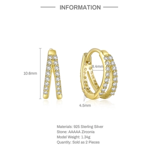 Detailed view of S925 silver double-row zircon hoop earrings with dimensions 10.6mm by 8.4mm