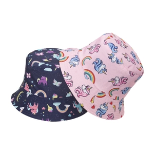 Unicorn Printed Bucket Hat Polyester Fabric Sun Protection Outdoor Travel Cute Cartoon Style For Women Girls