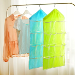 Hanging 16-pocket storage organizer for underwear and socks in blue and green colors