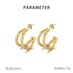 Detailed parameter display of golden double-hoop earrings 25x3mm weighing 11g