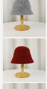 Detailed close-up of thick knit bucket hat showing warm fuzzy texture and soft wool weave