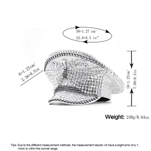 Silver sequin bridal military hat with rhinestones and floral design for parties