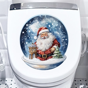 Christmas toilet lid decal featuring Santa Claus in a snowy crystal ball design
