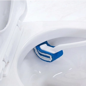 Ergonomic curved toilet brush with double-layer sponge head for deep bathroom cleaning