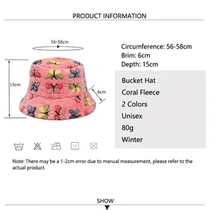 Bob d'hiver en polaire corail avec motif papillon pour femmes et hommes, taille 56-58cm