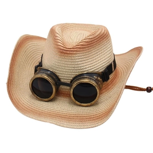 Chapeau De Paille Cowboy Occidental Lunettes Steampunk Rétro Tissé Protection Solaire Pour Cosplay Extérieur Unisexe