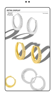 Detail display of S925 sterling silver hoop earrings with micro-inlaid zircon stones