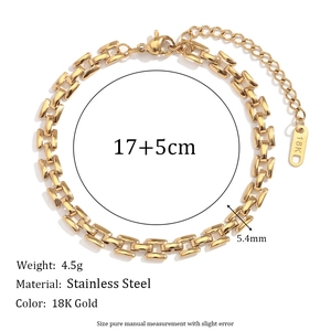 Detail showing 18K gold-plated stainless steel chain measurements and 17+5cm length