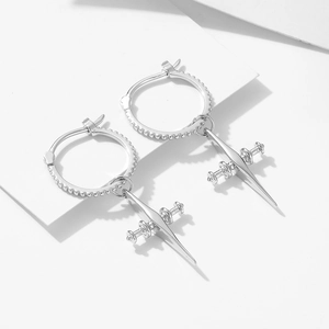 925 Sterling Silver Hoop Earrings with Cross Charm in Polished Finish for Women