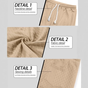 Men's khaki jacquard textured casual pants featuring white drawstrings and waffle fabric