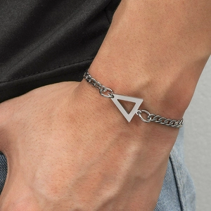 Bracciale a catena minimalista in acciaio inossidabile argento con triangolo