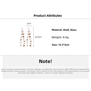 Size chart showing long beaded tassel shell earrings dimensions and specifications