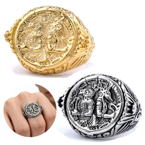 Vintage 316L Stainless Steel Ring Ancient Portrait Relief Embossed Totem Ethnic Punk Signet Jewelry For Men Women