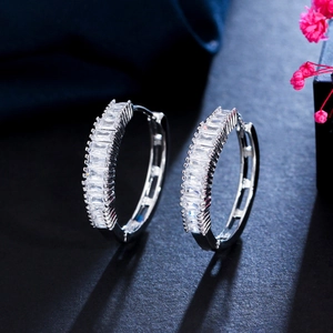 Luxury Copper Zirconia Hoop Earrings For Women Rectangular Pave Rhinestone Huggie Buckle Gold Silver Plated Fashion Jewelry