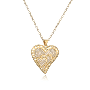 18K gold plated heart pendant necklace with shimmering zircon crystals on white background