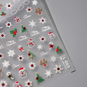 3D embossed Christmas nail stickers with Santa, snowflakes, and rhinestones model TL-069
