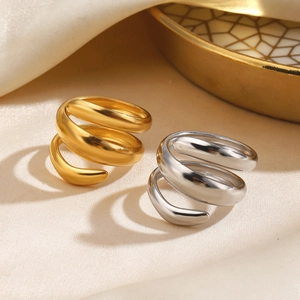 Minimalist Stainless Steel Wrap Ring For Women Open Adjustable Multi Layer Spiral Line Band Hip Hop Polished Jewelry