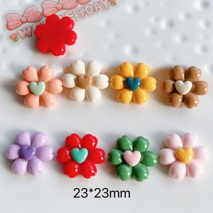 23*23mm colorful heart-center resin flower charms for DIY crafts and accessories
