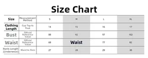 Detailed size chart for sexy high-waisted bikini sets from S to XL with measurements