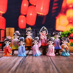 Ancient Chinese Beauty Figurines Q Version Hanfu Girls Resin Miniature Ornaments Traditional Desk Decor Gift