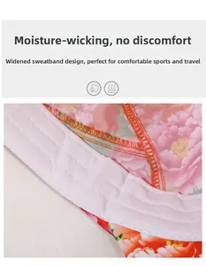 Detail of wide sweatband and floral lining in a casual floral newsboy cap