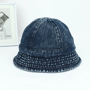 Vintage dark blue washed denim bucket hat for sun protection with a casual retro style