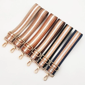 Adjustable 5cm wide striped nylon shoulder straps with gold metal hooks in 6 colors