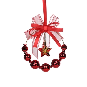 Pendaglio natalizio per auto con palline rosse fiocco e decorazione a stella d'oro