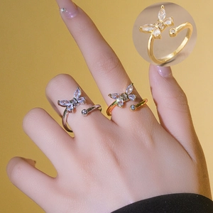 Butterfly Open Ring Copper Zircon Exquisite Adjustable Fairy Style Fashion Jewelry For Women