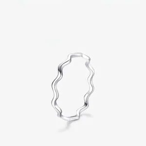 925 Sterling Silver Wave Curve Ring Minimalist Polished Thin Stackable Finger Band For Women Stylish Elegant Jewelry