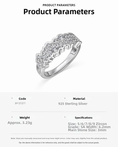 Macro detail of S925 sterling silver multilayer ring with 5A zircon technical specs